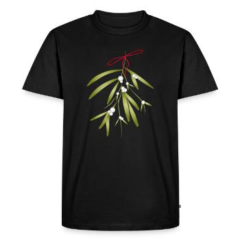 Festively illustrated mistletoe & white berries - Men's Premium Organic T-Shirt - black - Front - Nico (187cm)