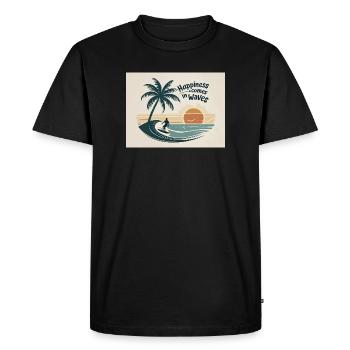 Surfer riding wave with sunset by the sea - Men's Premium Organic T-Shirt - black - Front - Nico (187cm)