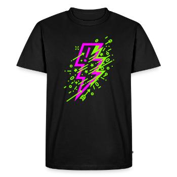 Éclair cosmique vibrant en néon - T-shirt Premium bio Homme - noir - Devant - Nico (187cm)