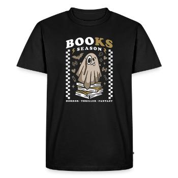Spooky Books Season – Halloween Cute Ghost - Men's Premium Organic T-Shirt - black - Front - Nico (187cm)