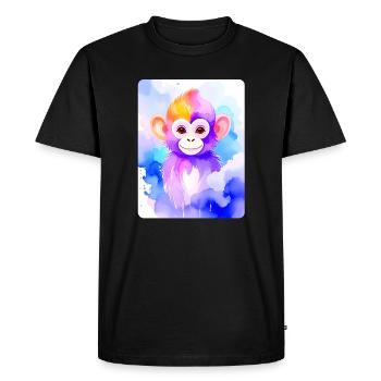 Little Monkey (Portrait) (Purple Watercolor) - Men's Premium Organic T-Shirt - black - Front - Nico (187cm)