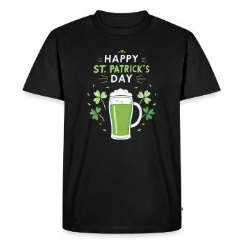 Verre vert Saint-Patrick et trèfles - T-shirt Premium bio Homme - noir - Devant - Nico (187cm)