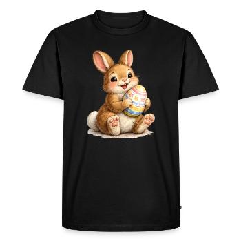 Illustration de lapin avec œuf de Pâques - T-shirt Premium bio Homme - noir - Devant - Nico (187cm)
