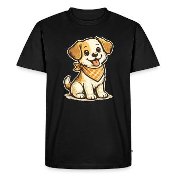 Chien câlin avec un bandana orange - T-shirt Premium bio Homme - noir - Devant - Nico (187cm)