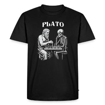 Platon et Skeleton jouant aux échecs - T-shirt Premium bio Homme - noir - Devant - Nico (187cm)