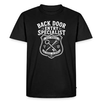 Backdoor Entry Specialist – Funny Men - Men's Premium Organic T-Shirt - black - Front - Nico (187cm)