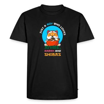 Juste un garçon qui aime l’anime, les ramen et les shibas - T-shirt Premium bio Homme - noir - Devant - Nico (187cm)
