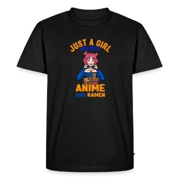 Seulement une fille qui aime l’anime, les ramen et les shibas - T-shirt Premium bio Homme - noir - Devant - Nico (187cm)