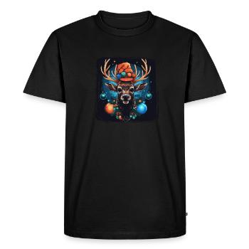 Renne avec boules de Noël et chapeau - T-shirt Premium bio Homme - noir - Devant - Nico (187cm)