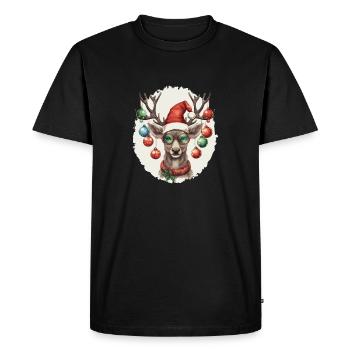 Renne avec boules de Noël et chapeau - T-shirt Premium bio Homme - noir - Devant - Nico (187cm)