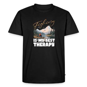 Pêche, Loisirs, Contemplatif, Calme, Expérience nature - T-shirt Premium bio Homme - noir - Devant - Nico (187cm)