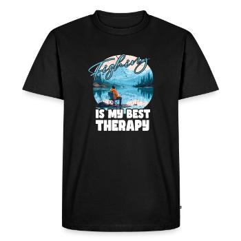 Pêche, Loisirs, Contemplatif, Calme, Expérience nature - T-shirt Premium bio Homme - noir - Devant - Nico (187cm)