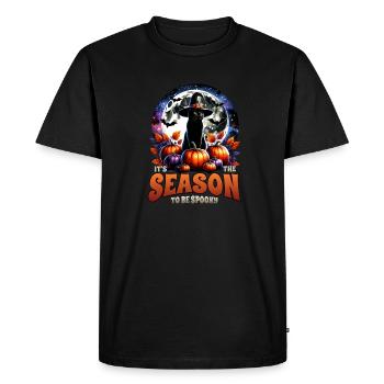 Chat effrayé, pas de friandises, juste des tours d’Halloween - T-shirt Premium bio Homme - noir - Devant - Nico (187cm)