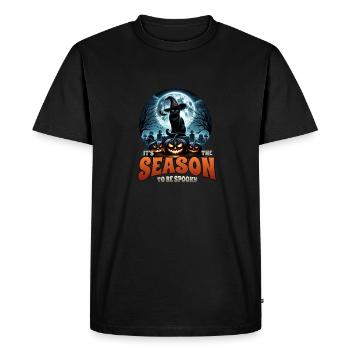 Chat effrayé, pas de friandises, juste des tours d’Halloween - T-shirt Premium bio Homme - noir - Devant - Nico (187cm)