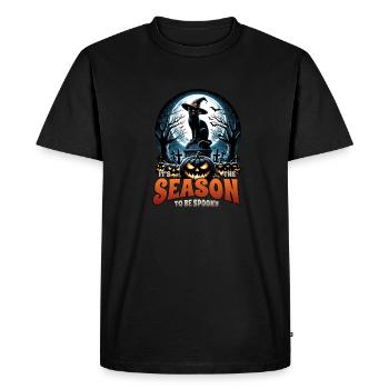 Chat effrayé, pas de friandises, juste des tours d’Halloween - T-shirt Premium bio Homme - noir - Devant - Nico (187cm)