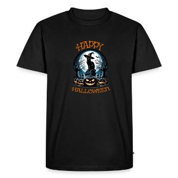 Chat effrayé, pas de friandises, juste des tours d’Halloween - T-shirt Premium bio Homme - noir - Devant - Nico (187cm)