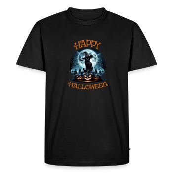 Chat effrayé, pas de friandises, juste des tours d’Halloween - T-shirt Premium bio Homme - noir - Devant - Nico (187cm)