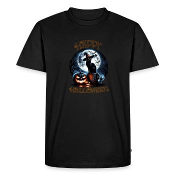 Chat effrayé, pas de friandises, juste des tours d’Halloween - T-shirt Premium bio Homme - noir - Devant - Nico (187cm)