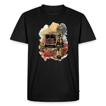 Pompier pompier camion de pompiers - T-shirt Premium bio Homme - noir - Devant - Nico (187cm)