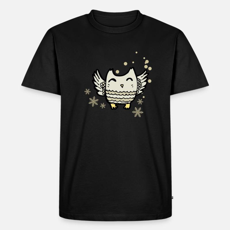 Herzige Eule mit Schneeflocken - Männer Premium Bio T-Shirt - Schwarz