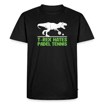 Padel Dino T-Rex as padel player Padeltennis - Men's Premium Organic T-Shirt - black - Front - Nico (187cm)