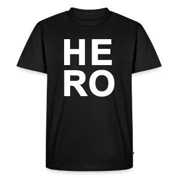 Big Bold Hero White Text 2x2 Square - Men's Premium Organic T-Shirt - black - Front - Nico (187cm)