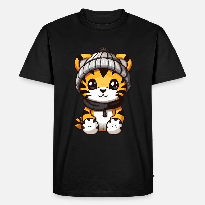 Tiger Winter Comic - Männer Premium Bio T-Shirt - Schwarz
