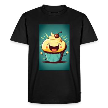 Muffin Happy Cupcake avec cerise sur le dessus - T-shirt Premium bio Homme - noir - Devant - Nico (187cm)