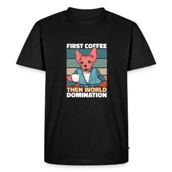 Sphynx Cat Coffee - Men's Premium Organic T-Shirt - black - Front - Nico (187cm)