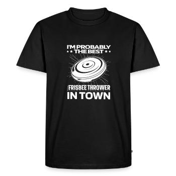 Frisbee Funny - Men's Premium Organic T-Shirt - black - Front - Nico (187cm)