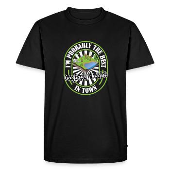 Geography Geographer Lustig - Men's Premium Organic T-Shirt - black - Front - Nico (187cm)