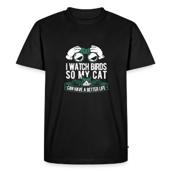 Chat ornithologue - T-shirt Premium bio Homme - noir - Devant - Nico (187cm)