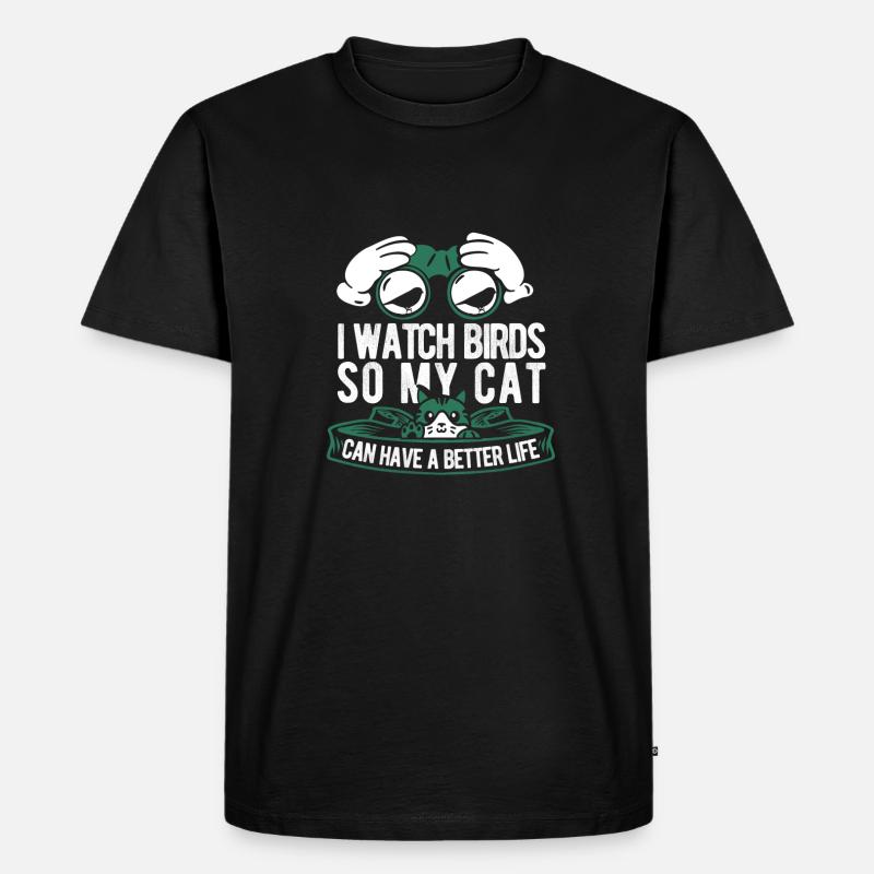 Vogelbeobachter Katze - Männer Premium Bio T-Shirt - Schwarz