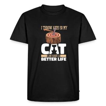 Lancer de hache Lanceur de hache Chat - T-shirt Premium bio Homme - noir - Devant - Nico (187cm)