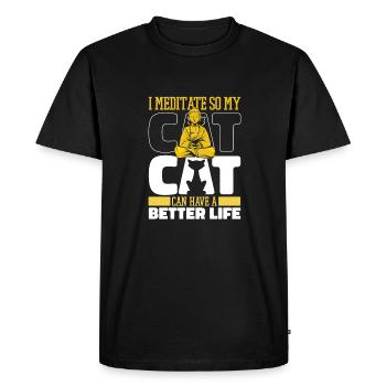 Meditation Meditate Cat - Men's Premium Organic T-Shirt - black - Front - Nico (187cm)