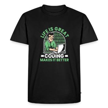 Développeur Coder Programmeur Drôle - T-shirt Premium bio Homme - noir - Devant - Nico (187cm)