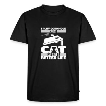 Cornhole Blind Hole Game Cat - Men's Premium Organic T-Shirt - black - Front - Nico (187cm)