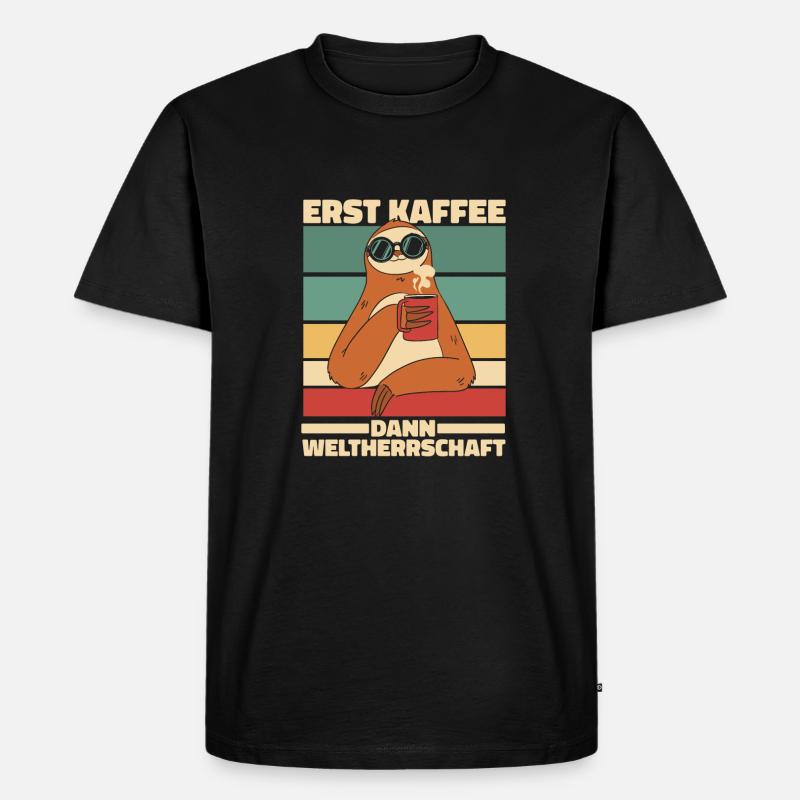 Faultier Kaffee - Männer Premium Bio T-Shirt - Schwarz