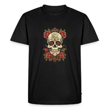 80s Rock Rosen Totenschädel - Männer Premium Bio T-Shirt - Schwarz - Vorne - Nico (187cm)