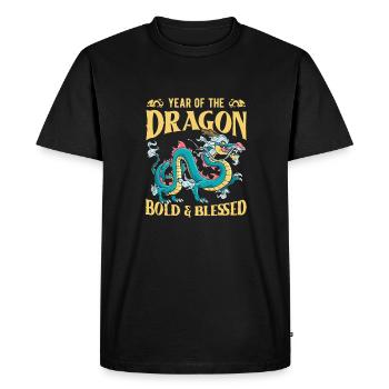 Année du Dragon 2024 - T-shirt Premium bio Homme - noir - Devant - Nico (187cm)