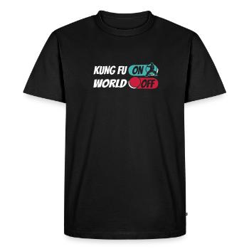 Kung Fu Kung Fu On World Off - Men's Premium Organic T-Shirt - black - Front - Nico (187cm)