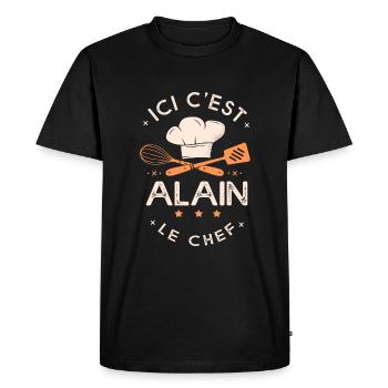 Alain Chef Ici c est alain le chef cuisinier - T-shirt Premium bio Homme - noir - Devant - Nico (187cm)