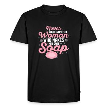 Never Underestimate A Woman Soapmaking Soapmaker - Men's Premium Organic T-Shirt - black - Front - Nico (187cm)