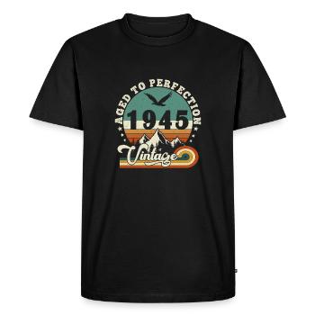 Aged to perfection 1945 Retro -Edition 2025. - Men's Premium Organic T-Shirt - black - Front - Nico (187cm)