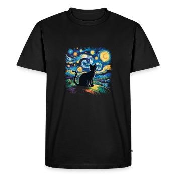 Artistic Starry Night with Cat – Van Gogh St - Men's Premium Organic T-Shirt - black - Front - Nico (187cm)