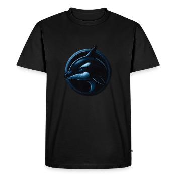 Orca im Emblem – Der schwarze Ozeanjäger - Männer Premium Bio T-Shirt - Schwarz - Vorne - Nico (187cm)