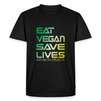 Chemise à slogan végétalien EAT VEGAN SAVE LIVES - T-shirt Premium bio Homme - noir - Devant - Nico (187cm)