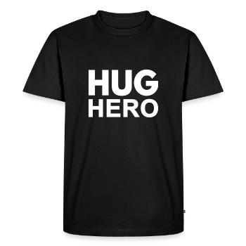 Hug Hero. - Men's Premium Organic T-Shirt - black - Front - Nico (187cm)