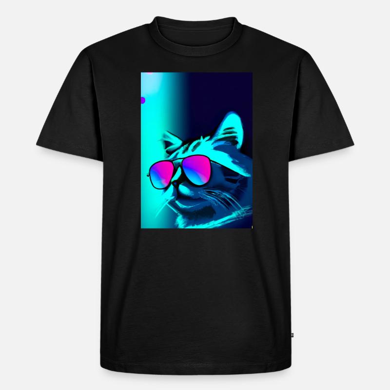 Katze mit Sonnenbrille - Männer Premium Bio T-Shirt - Schwarz