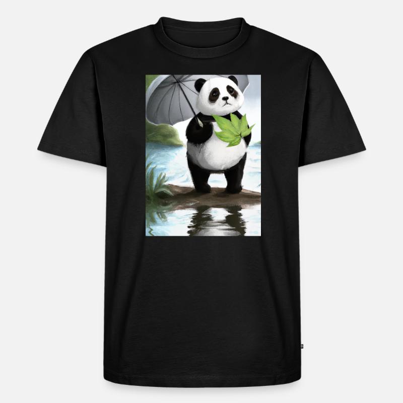 Panda mit Blattschirm - Männer Premium Bio T-Shirt - Schwarz